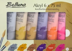 Belluno Akrylfarvesæt 6 x 75 ml| Akrylmaling