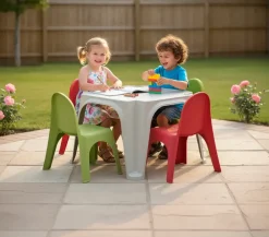 Bord med 4 stole - rød/grå/grøn| Gynger, Legehuse Og Sandkasser