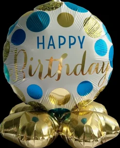Folieballon på fod Ø35 - "Happy birthday" Blå| Festartikler