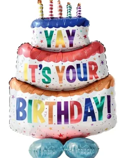 Folieballon på fod 77 cm - Fødselsdagskage| Festartikler