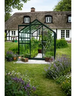 Halls Drivhus Popular 106 hærdet glas og fundament - sort| Drivhuse