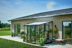 Halls Drivhus Qube Lean-to 68 hærdet glas - sort| Vægdrivhuse
