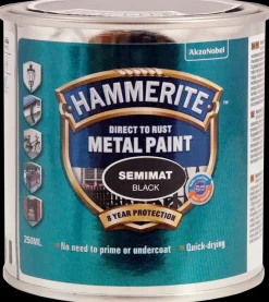 Hammerite Semimat Sort - 250 ml| Træ- Og Metalmaling