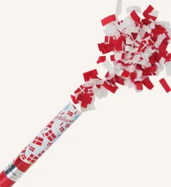 Konfettikanon 30 cm rød/hvid + flag| Festartikler|Nytårspynt