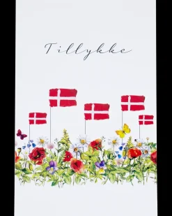 Kort 11 x 17 cm - Blomster og flag| Festartikler