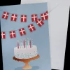 Kort med kuvert 11x17 cm - kage og flag| Festartikler