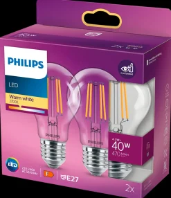 PHILIPS LED-filamentpære 4,3W E27 2-pak| Led-Pærer