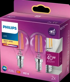 PHILIPS LED-filamentpære 4,3W E14 2-pak| Led-Pærer