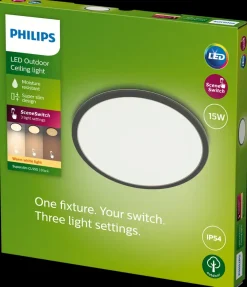PHILIPS Loftlampe SceneSw. slim Ø25cm 15W IP54 sort| Udendørs Væglamper