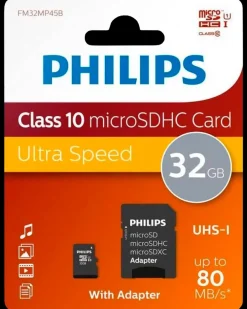 PHILIPS Micro SDXC kort - 32GB med SD adapter| Hukommelseskort