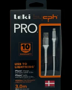 Leki Denmark PRO USB til Lightning Kabel - 3 meter hvid| Mobiltilbehør
