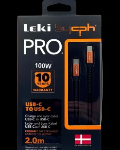 Leki Denmark PRO USB-C til USB-C Kabel - 2 meter sort| Mobiltilbehør