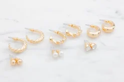 Øreringe 6 par - guld| Smykker & Hårpynt
