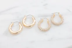 Øreringe chunky hoop 2 par - guld| Smykker & Hårpynt