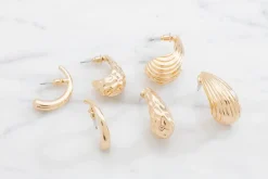 Øreringe hoop med dråbe 3 par - guld| Smykker & Hårpynt