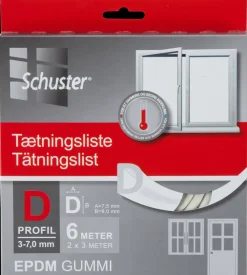 Schuster Tætningsliste D 6 x 9 mm 6 m| Fugebånd Og Tætningslister