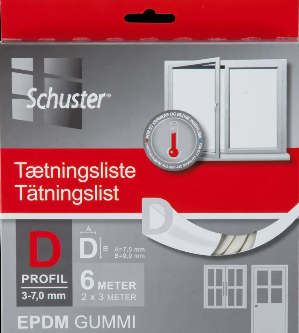 Schuster Tætningsliste D 6 x 9 mm 6 m| Fugebånd Og Tætningslister