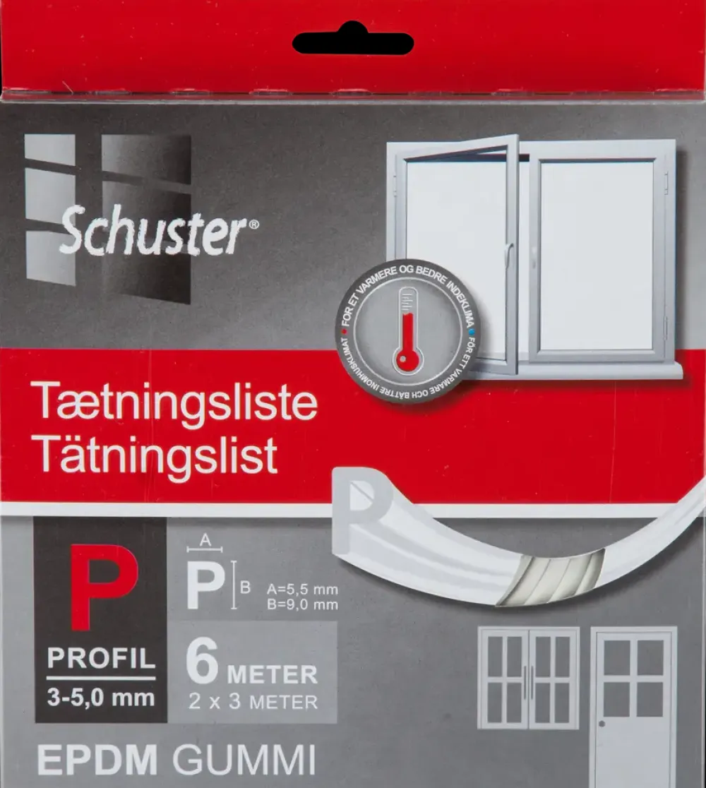 Schuster Tætningsliste P 5,5 x 9 mm 6 m| Fugebånd Og Tætningslister