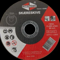 Mitsutomo Skæreskive Ø125 x 1 mm| Skære- Og Slibeskiver