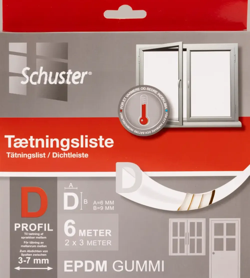 Schuster Tætningsliste 6 meter - D 6x9 mm| Fugebånd Og Tætningslister