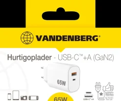 VANDENBERG Oplader USB-C og USB-A 65 W| Mobiltilbehør